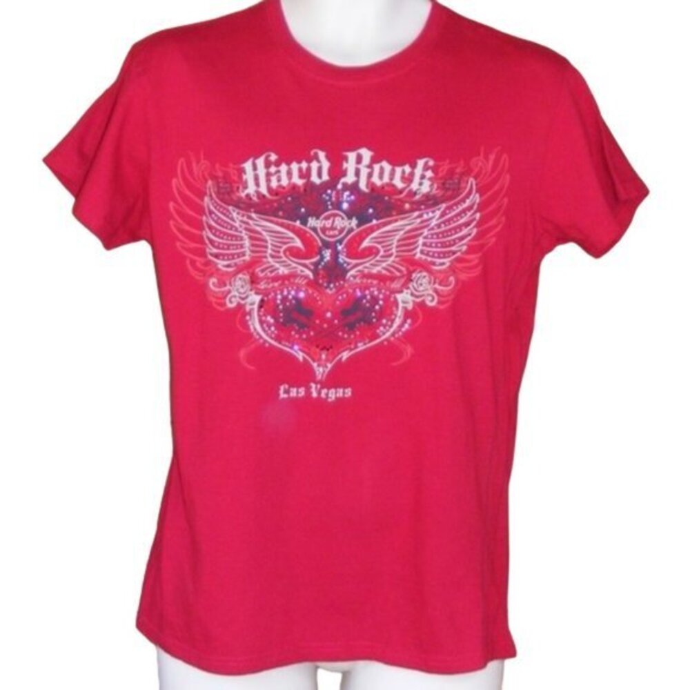 HARD ROCK CAFE Las Vegas, NV Tee, Ladies XL, Red, Rhinestones, Short sleeves